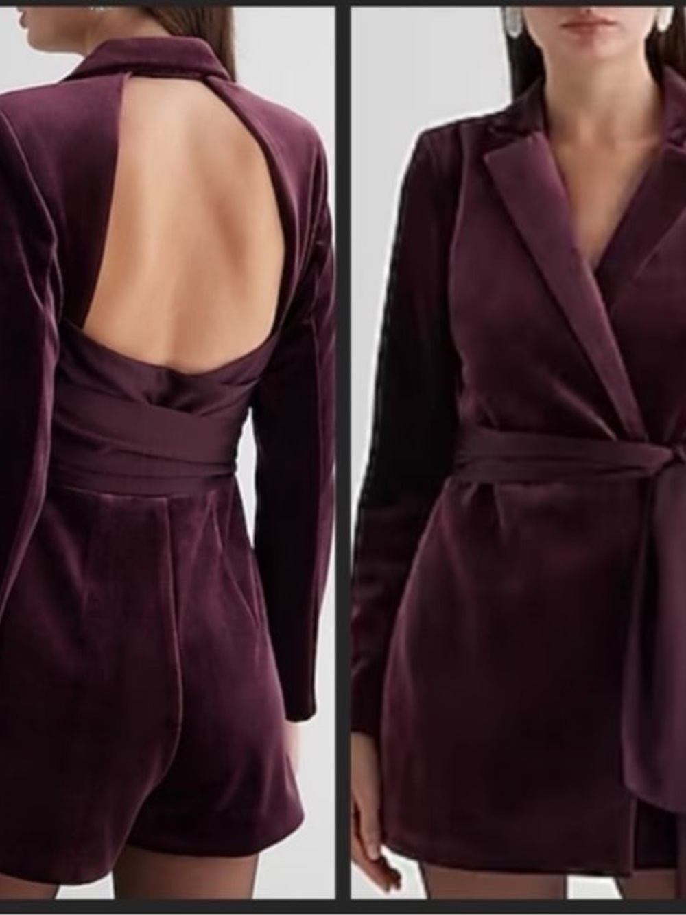 Express Deep Plum Velvet Tie-Waist Jumpsuit